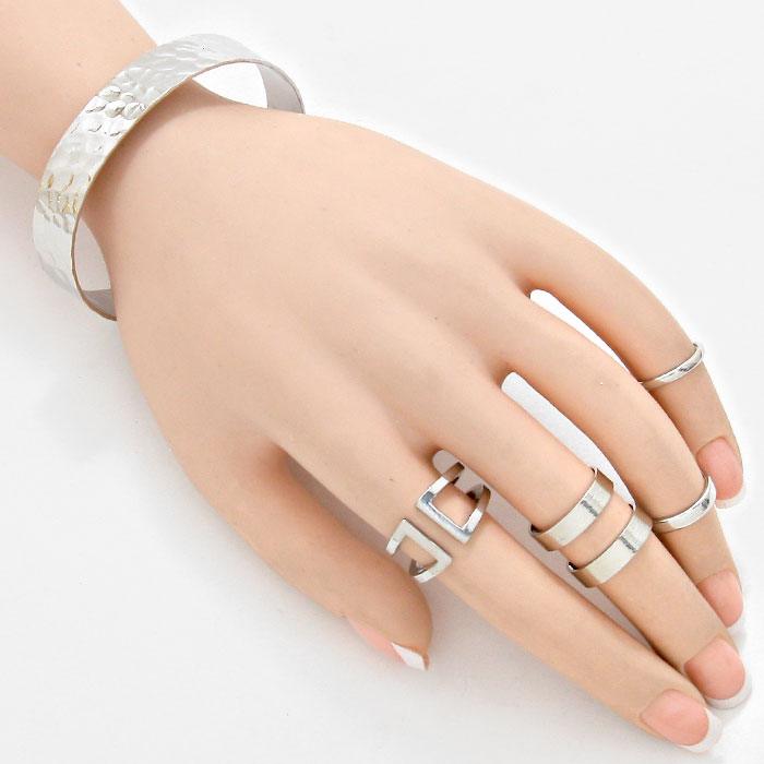 6PCSHammered Metal Cuff Bracelet & Rings