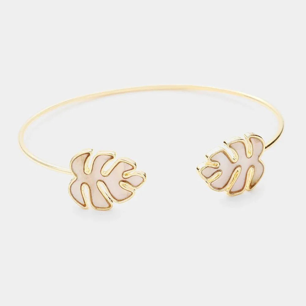 White Mother of Pearl Leaf Cuff Bracelet - Jewelry Store by Erik Rayo