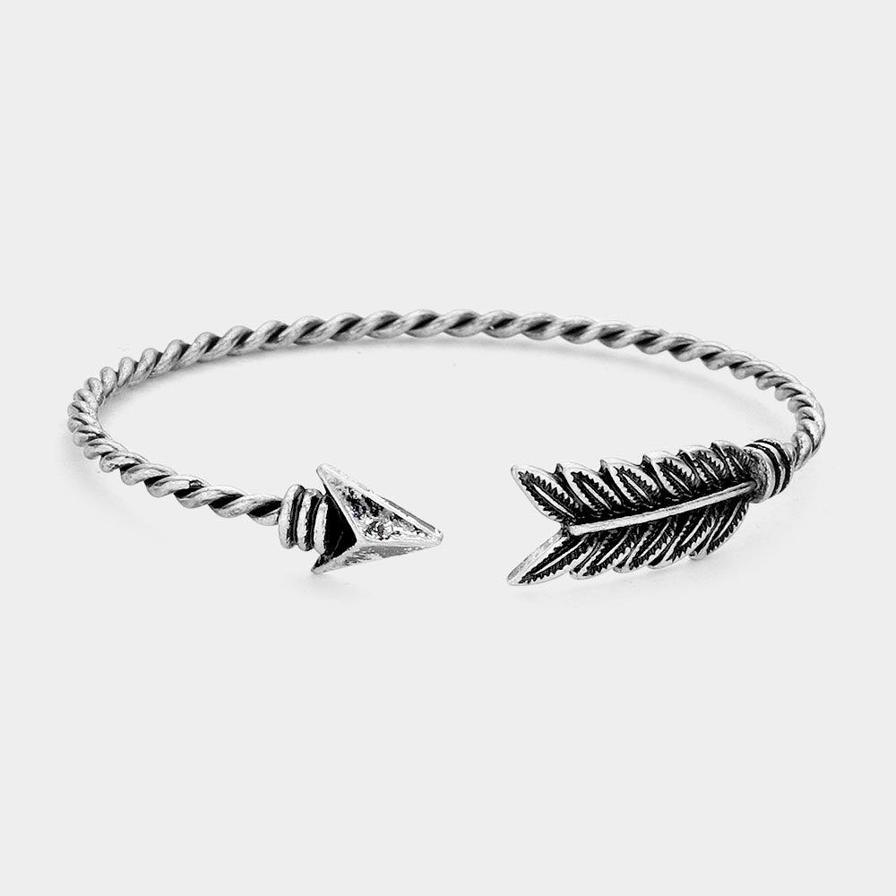 Silver Feathered Arrow Twisted Wire Cuff Bracelet