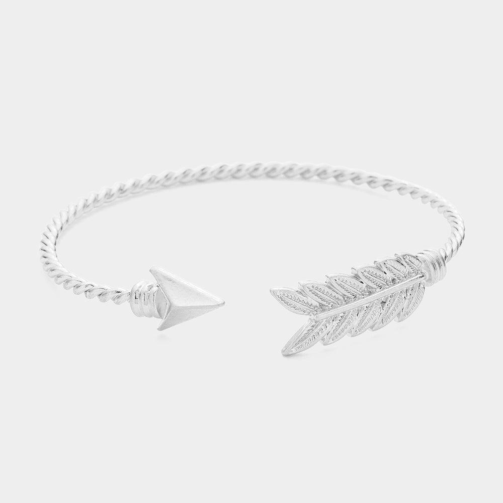 Silver Feathered Arrow Twisted Wire Cuff Bracelet