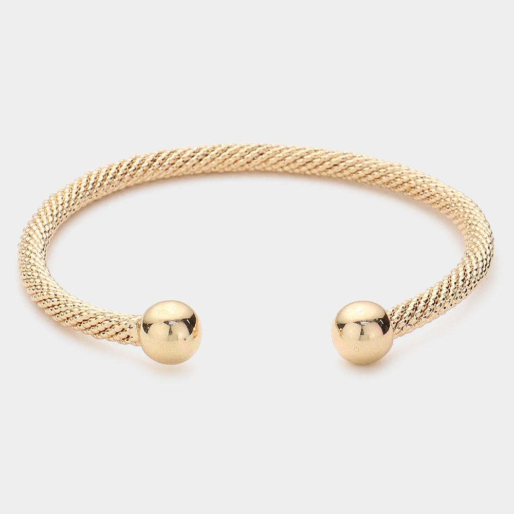 Gold Brass Metal Ball Tip Cuff Bracelet