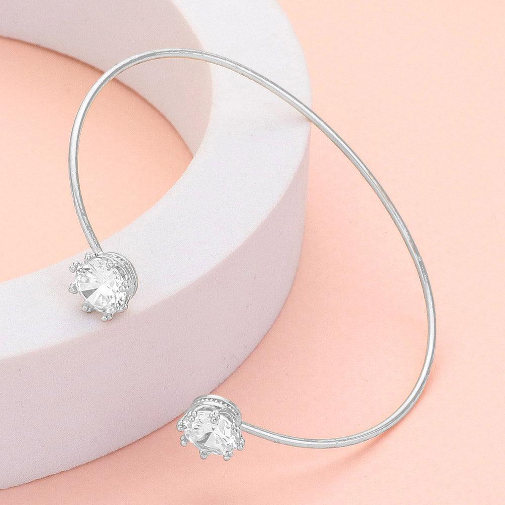 Clear CZ Stone Tip Cuff Bracelet