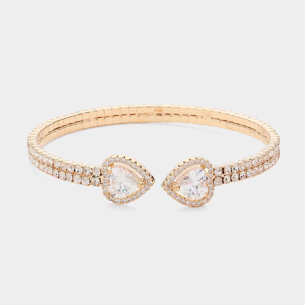 Gold CZ Teardrop Stone Pointed Tip Rhinestone Paved Cuff Bracelet - Jewelry Store by Erik Rayo