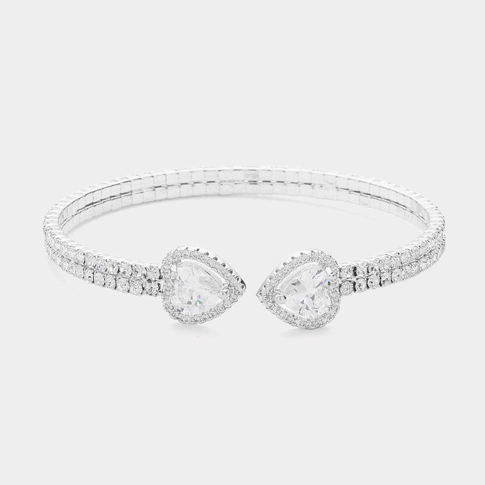 Silver CZ Teardrop Stone Pointed Tip Rhinestone Paved Cuff Bracelet - Jewelry Store by Erik Rayo