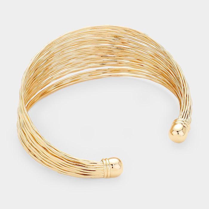 Gold Multi Strand Textured Metal Cuff Bracelet - Jewelry Store by Erik Rayo