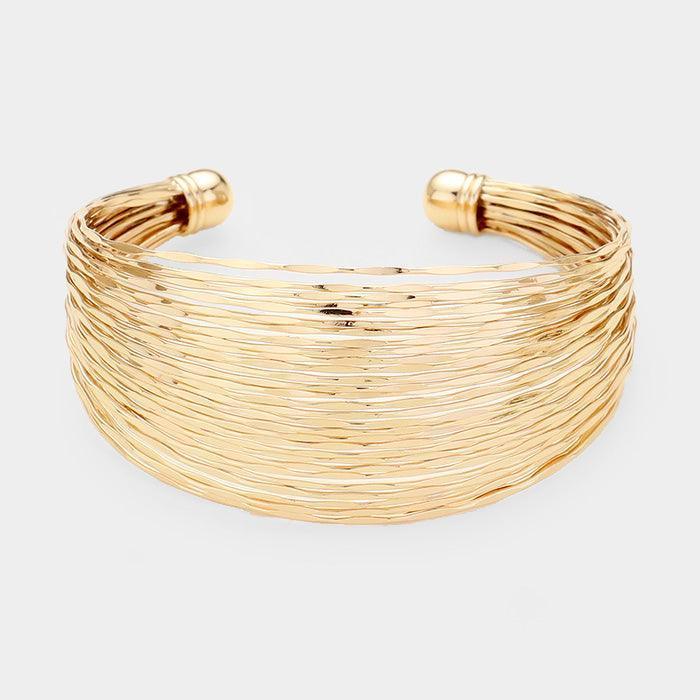 Gold Multi Strand Textured Metal Cuff Bracelet - Jewelry Store by Erik Rayo