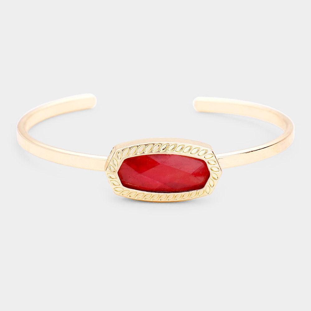 Gold Hexagon Stone Metal Cuff Bracelet - Jewelry Store by Erik Rayo