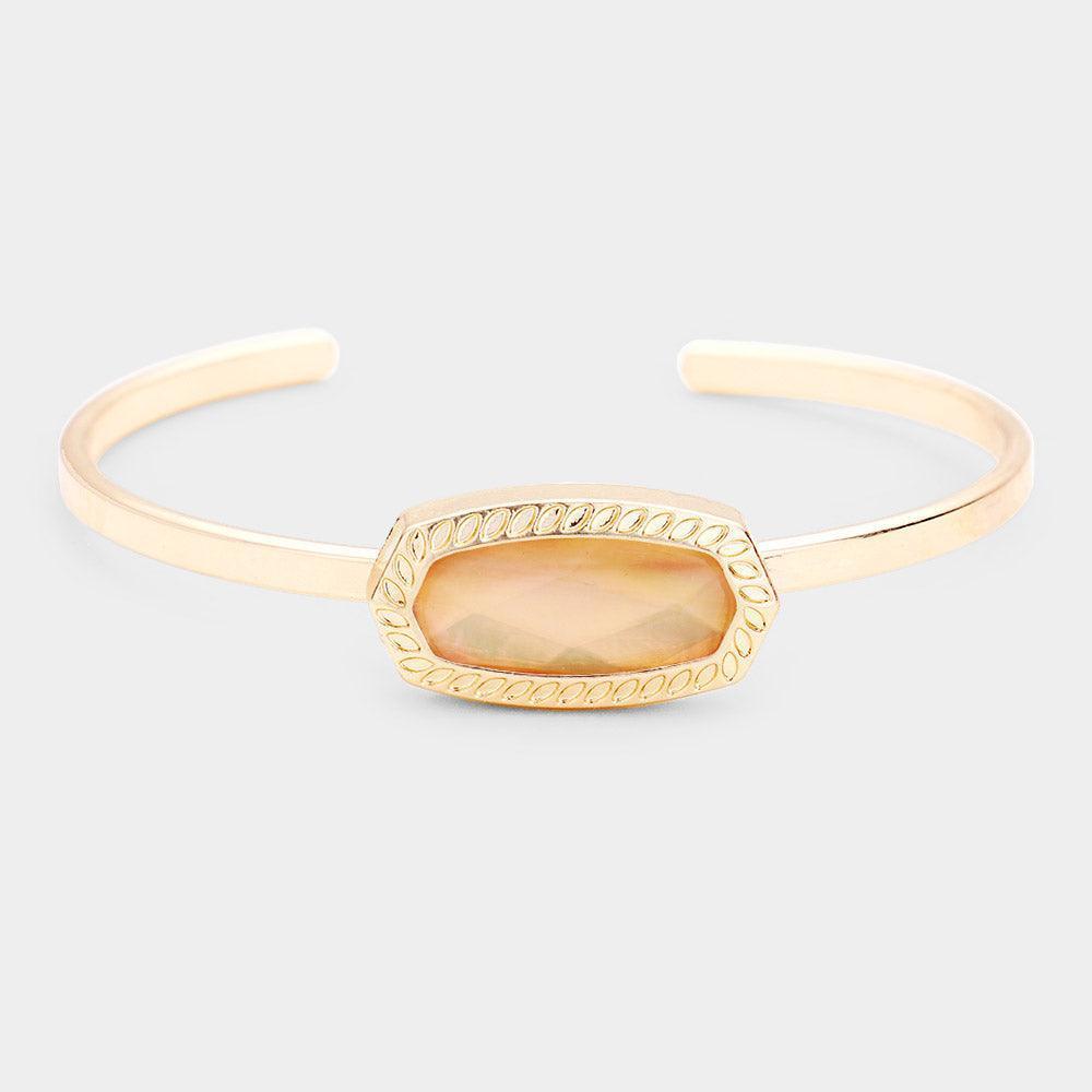 Orange Hexagon Stone Metal Cuff Bracelet - Jewelry Store by Erik Rayo