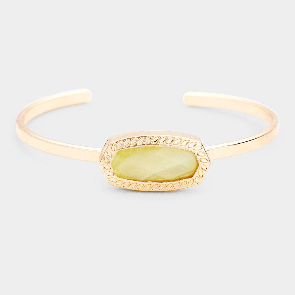 Yellow Hexagon Stone Metal Cuff Bracelet