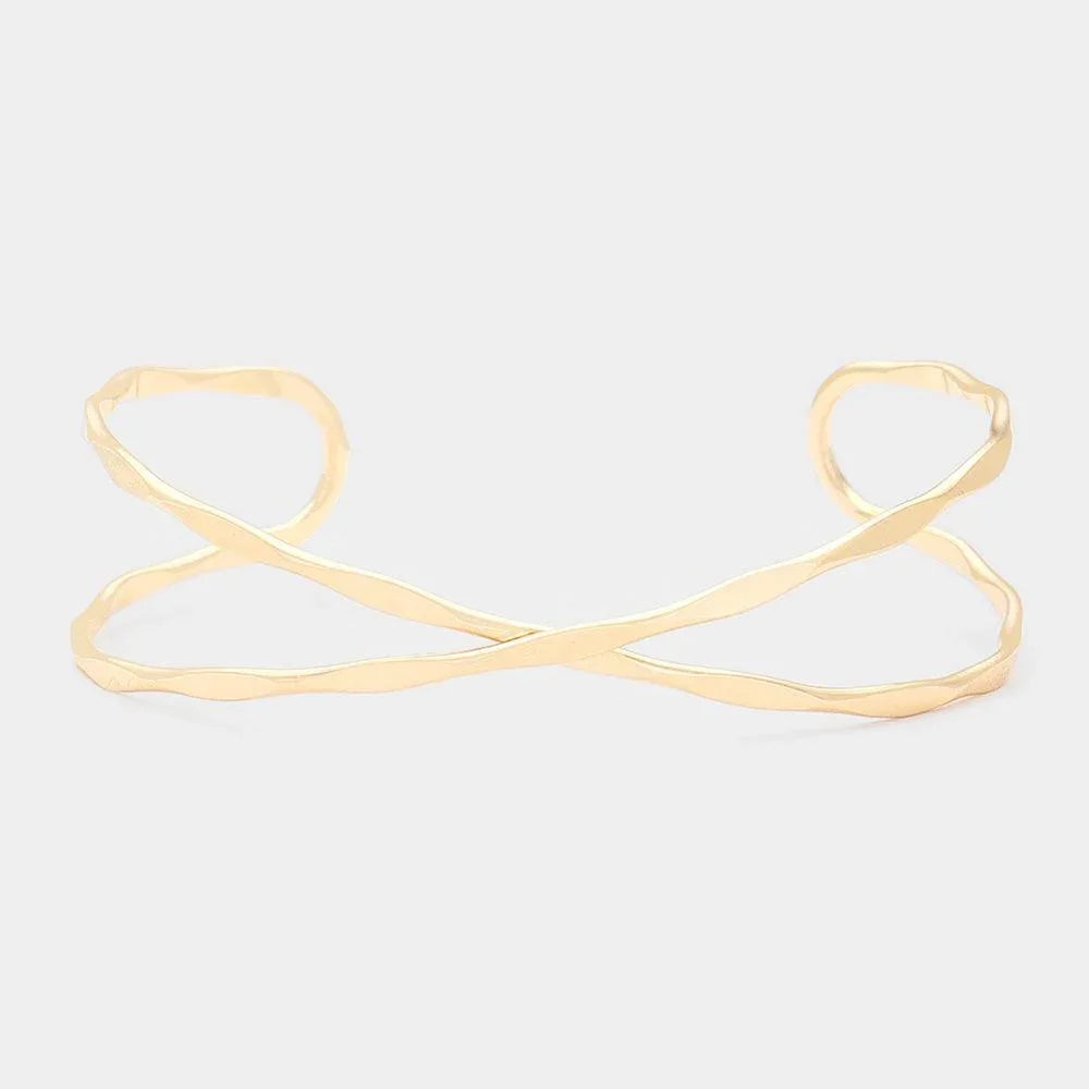 Gold Irregular Metal Cross Cuff Bracelet - Jewelry Store by Erik Rayo