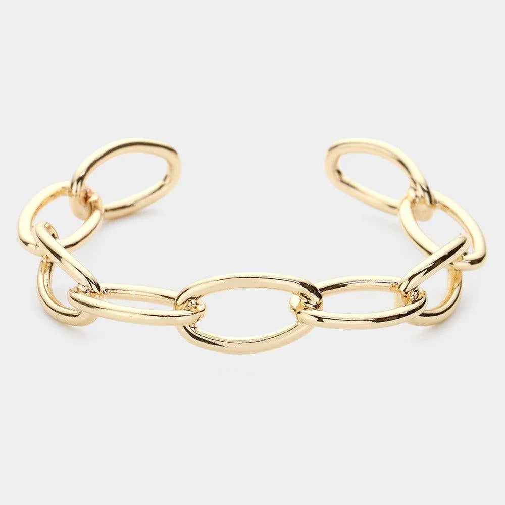 Gold Brass Metal Open Oval Link Cuff Bracelet - Jewelry Store by Erik Rayo