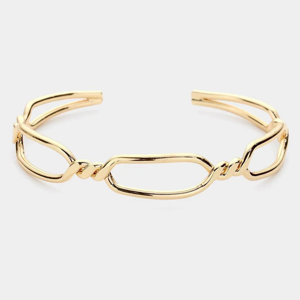 Gold Twisted Brass Metal Open Hexagon Cuff Bracelet - Jewelry Store by Erik Rayo