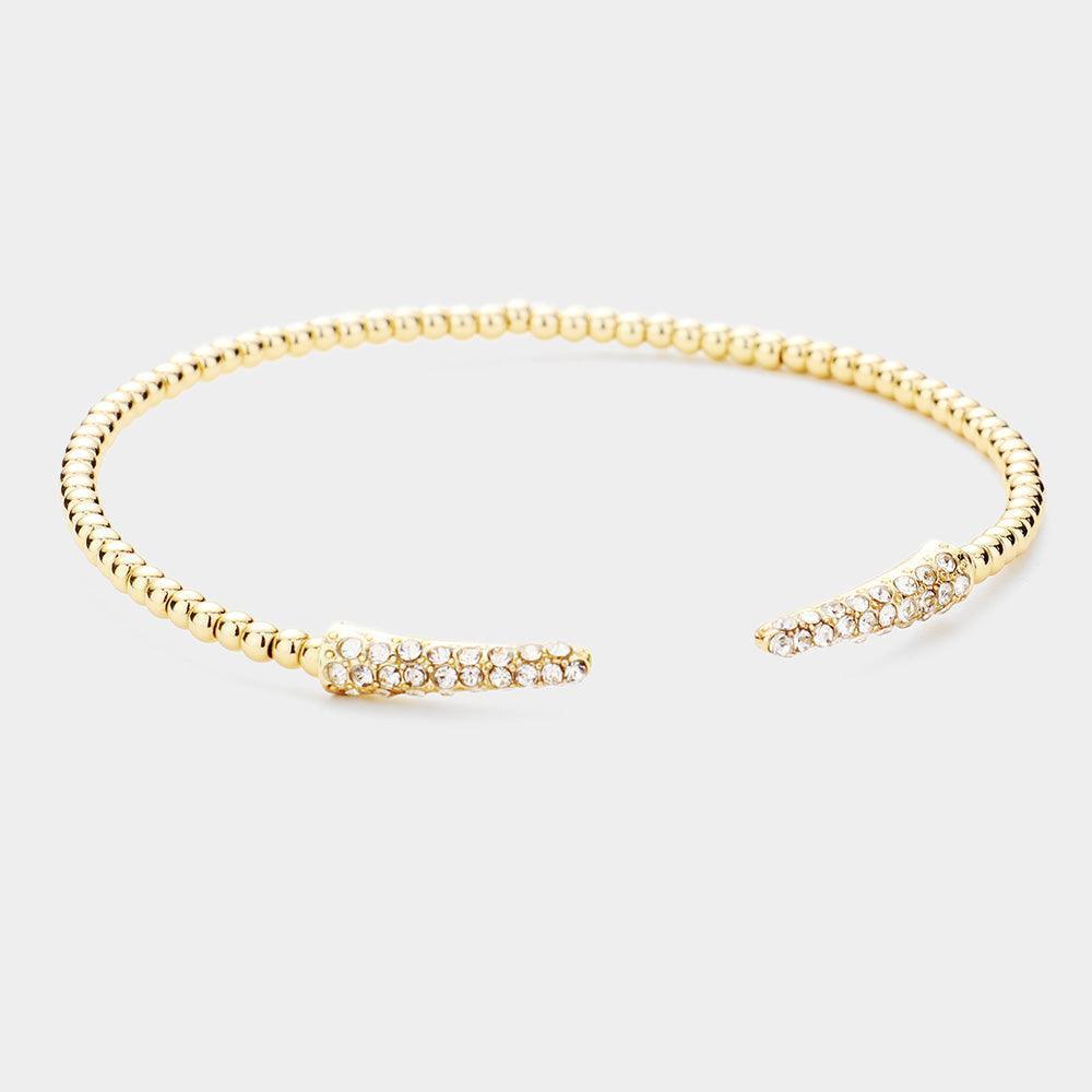 Gold Rhinestone Embellished Detail Metal Ball Cuff Bracelet - Jewelry Store by Erik Rayo