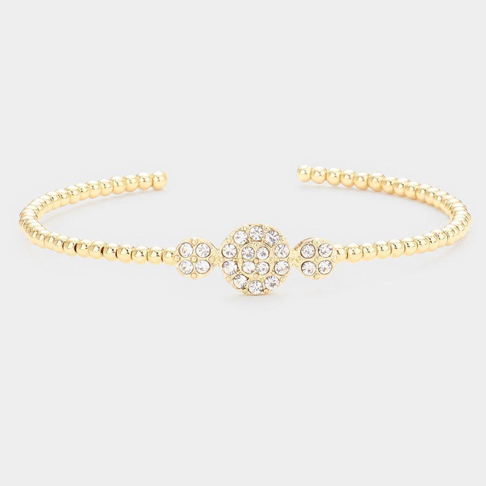 Gold Stone Embellished Round Cuff Bracelet - Jewelry Store by Erik Rayo