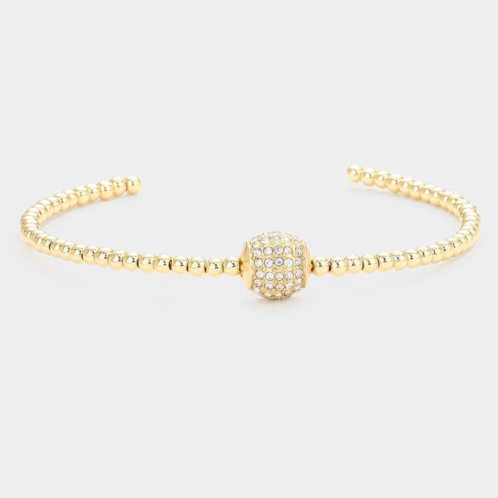 Gold Stone Embellished Ball Cuff Bracelet - Jewelry Store by Erik Rayo