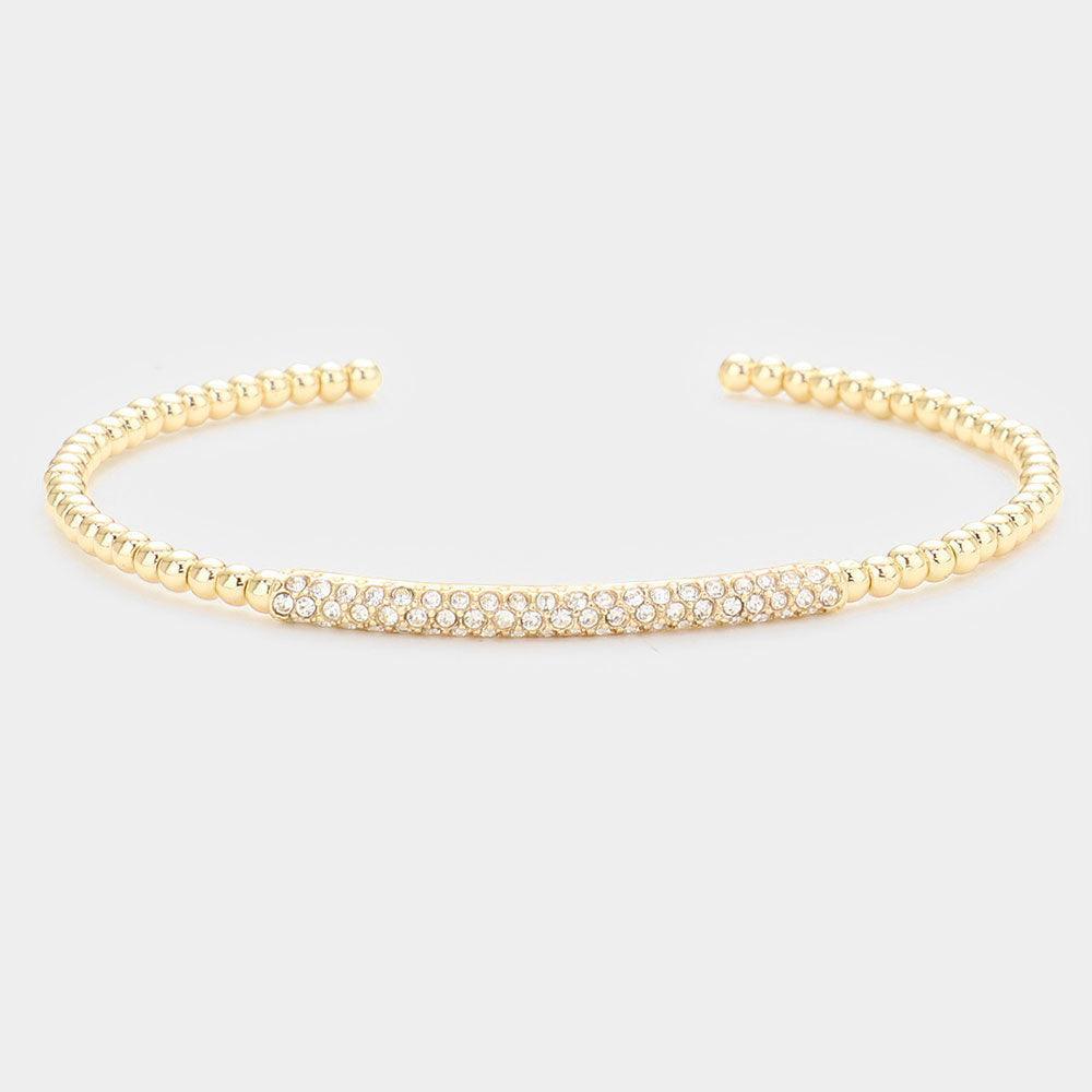 Gold Stone Embellished Cuff Bracelet - Jewelry Store by Erik Rayo