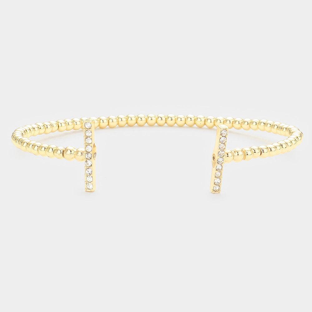 Gold Rhinestone Embellished Bar Tip Cuff Bracelet - Jewelry Store by Erik Rayo
