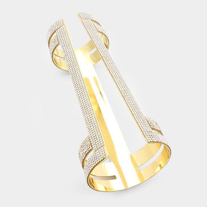 Gold Cut Out Cage Cuff with Crystal Rhinestone Bracelet - Jewelry Store by Erik Rayo