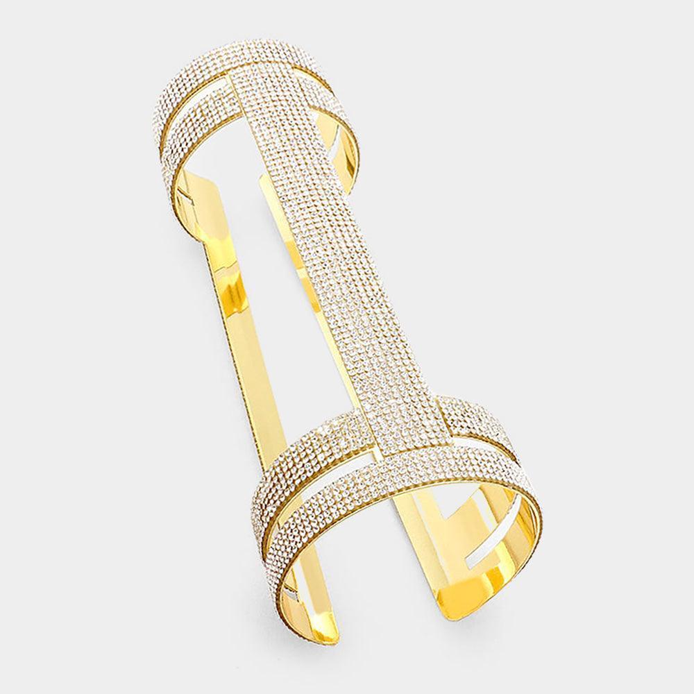 Gold Cut Out Cage Cuff with Crystal Rhinestone Bracelet - Jewelry Store by Erik Rayo