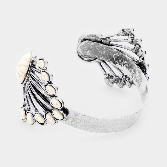 White Oval Red Coral Tribal Metal Cuff Bracelet - Jewelry Store by Erik Rayo