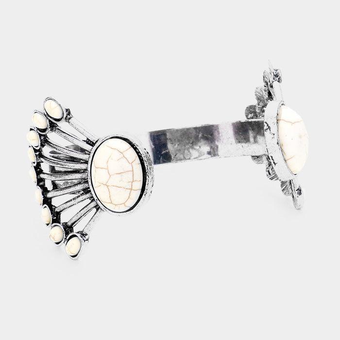 White Oval Red Coral Tribal Metal Cuff Bracelet - Jewelry Store by Erik Rayo
