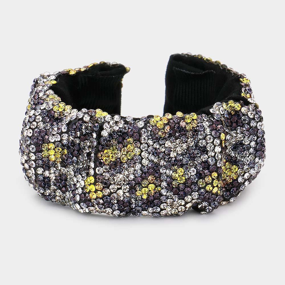 Yellow Bling Leopard Patterned Pleated Cuff Bracelet - Jewelry Store by Erik Rayo
