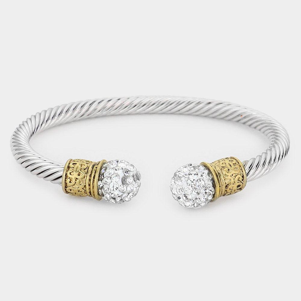 Two Tone Shamballa Ball Tip Cuff Bracelet - Jewelry Store by Erik Rayo