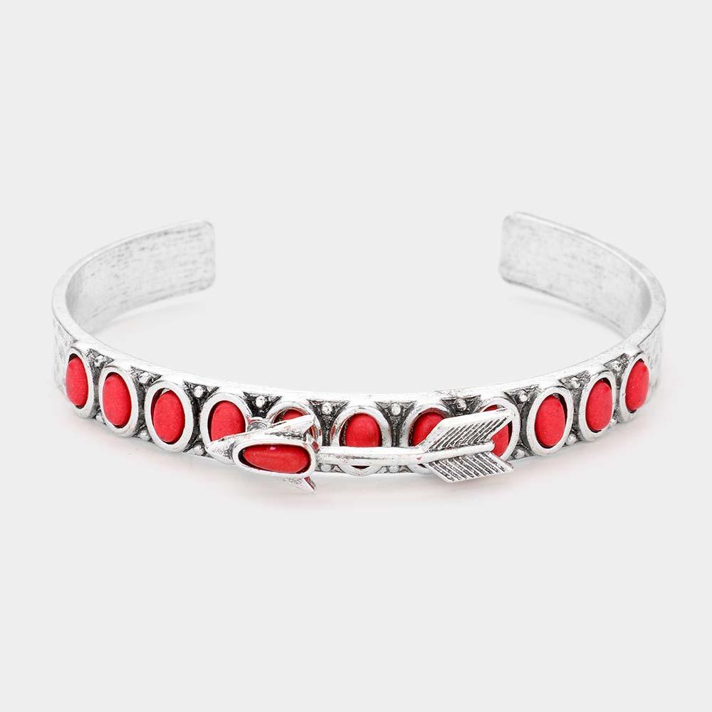 Red Natural Stone Arrow Embellished Cuff Bracelet
