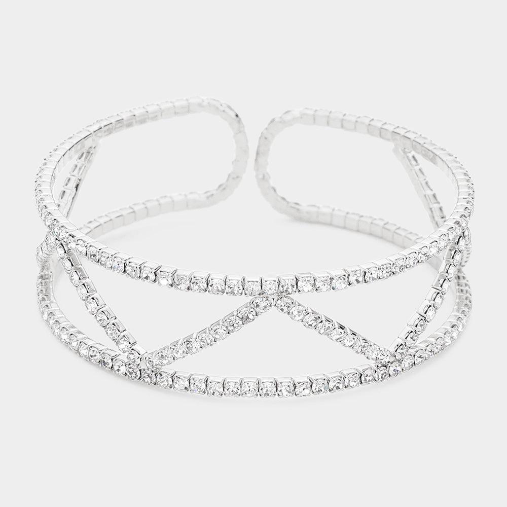 Silver Split Rhinestone Cuff Evening Bracelet - Jewelry Store by Erik Rayo