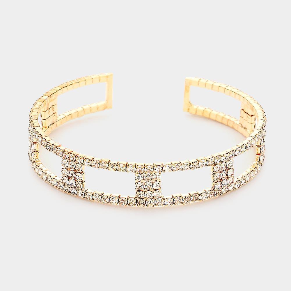 Gold Square Rhinestone Pave Accented Cuff Bracelet - Jewelry Store by Erik Rayo