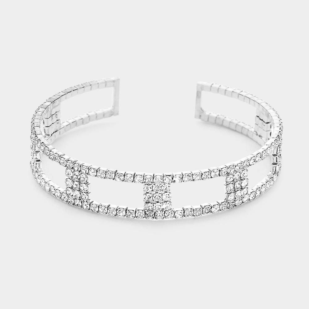 Silver Square Rhinestone Pave Accented Cuff Bracelet - Jewelry Store by Erik Rayo