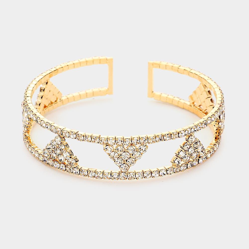 Gold Triangle Rhinestone Pave Accented Cuff Bracelet