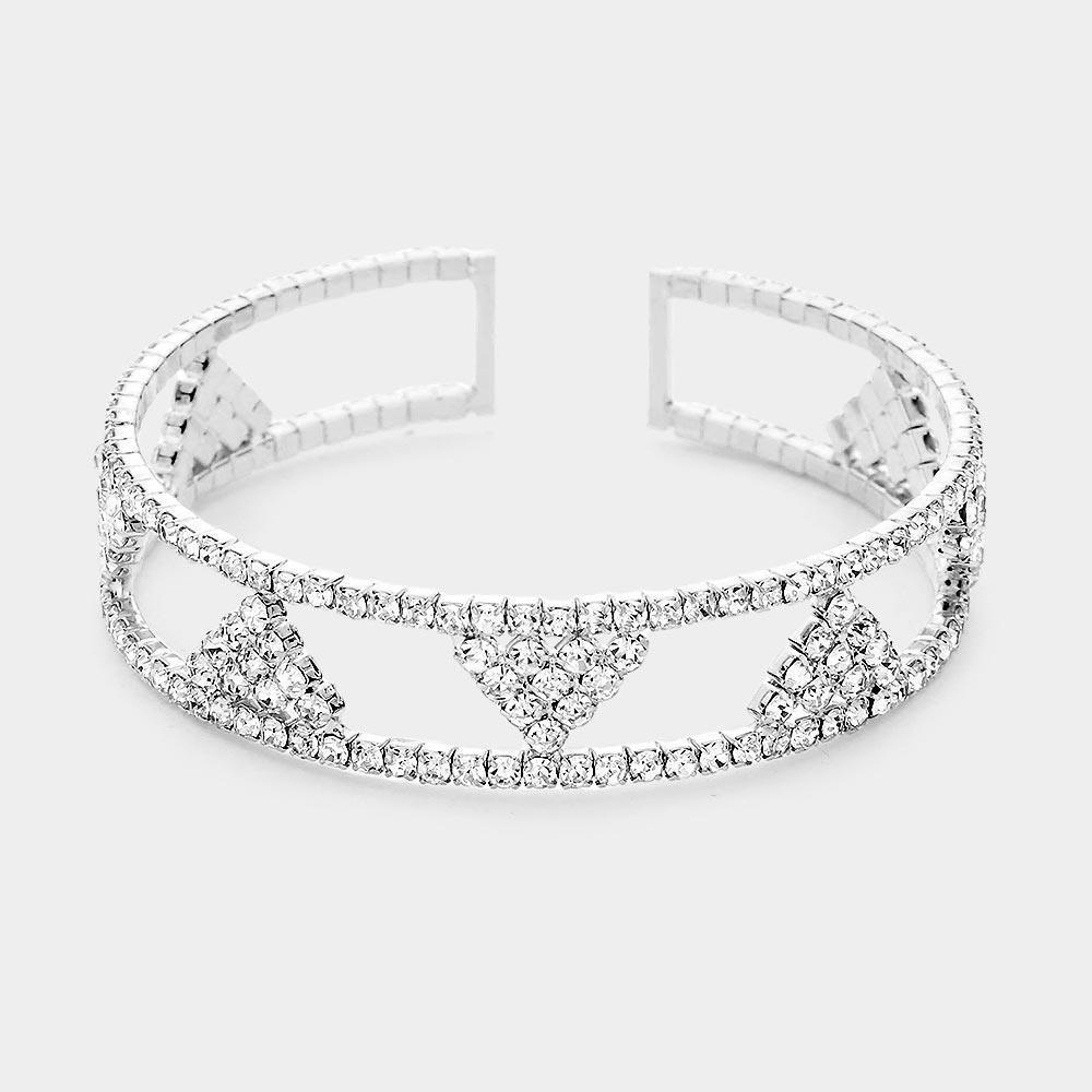 Silver Triangle Rhinestone Pave Accented Cuff Bracelet - Jewelry Store by Erik Rayo