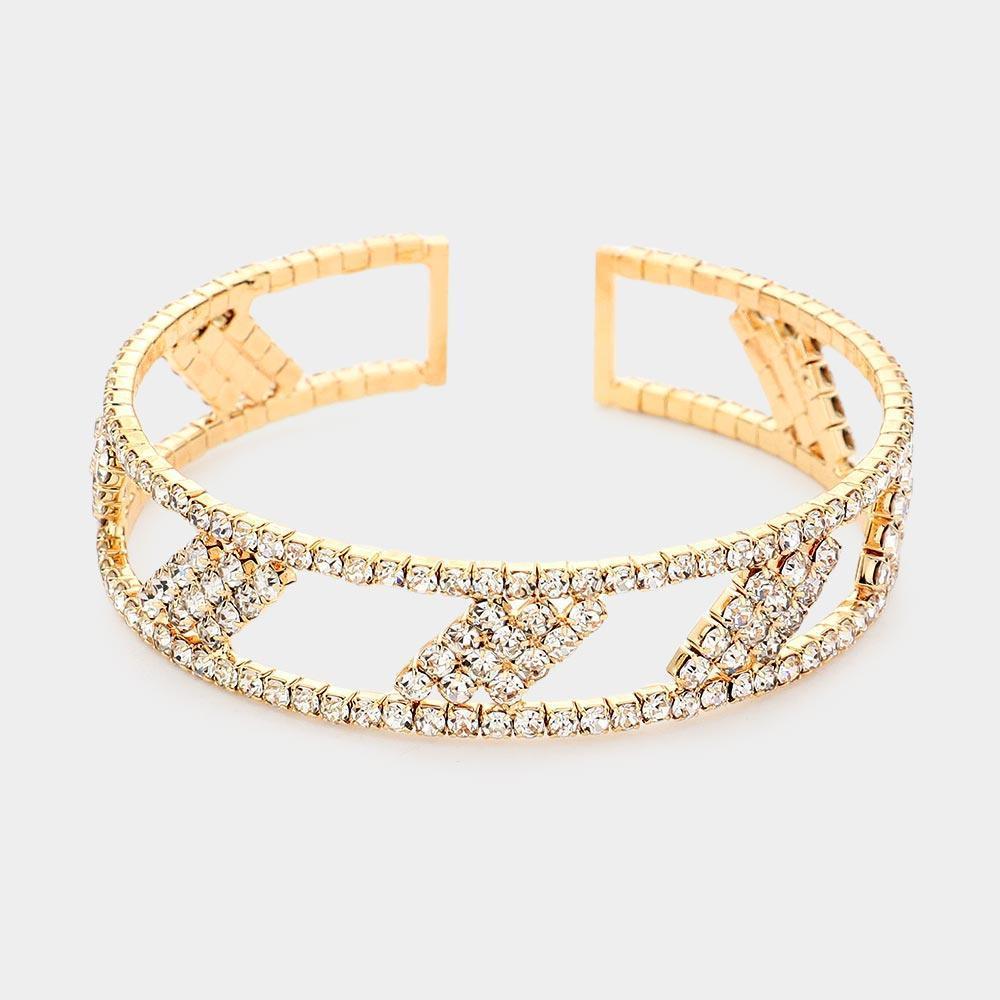Gold Rhombus Rhinestone Pave Accented Cuff Bracelet - Jewelry Store by Erik Rayo