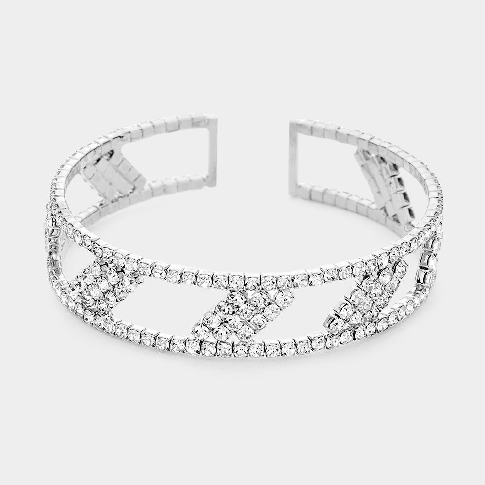 Silver Rhombus Rhinestone Pave Accented Cuff Bracelet - Jewelry Store by Erik Rayo