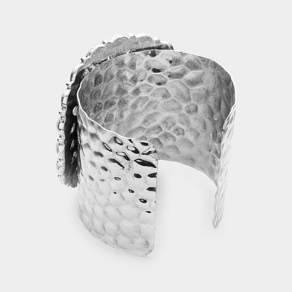 Fuchsia Natural Stone Embellished Squash Blossom Cuff Bracelet - Jewelry Store by Erik Rayo