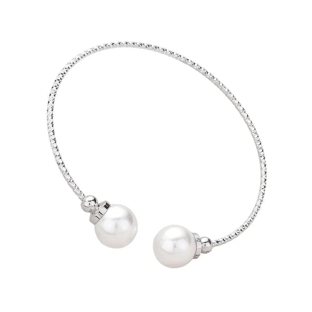 White Pearl Tip Cuff Bracelet - Jewelry Store by Erik Rayo
