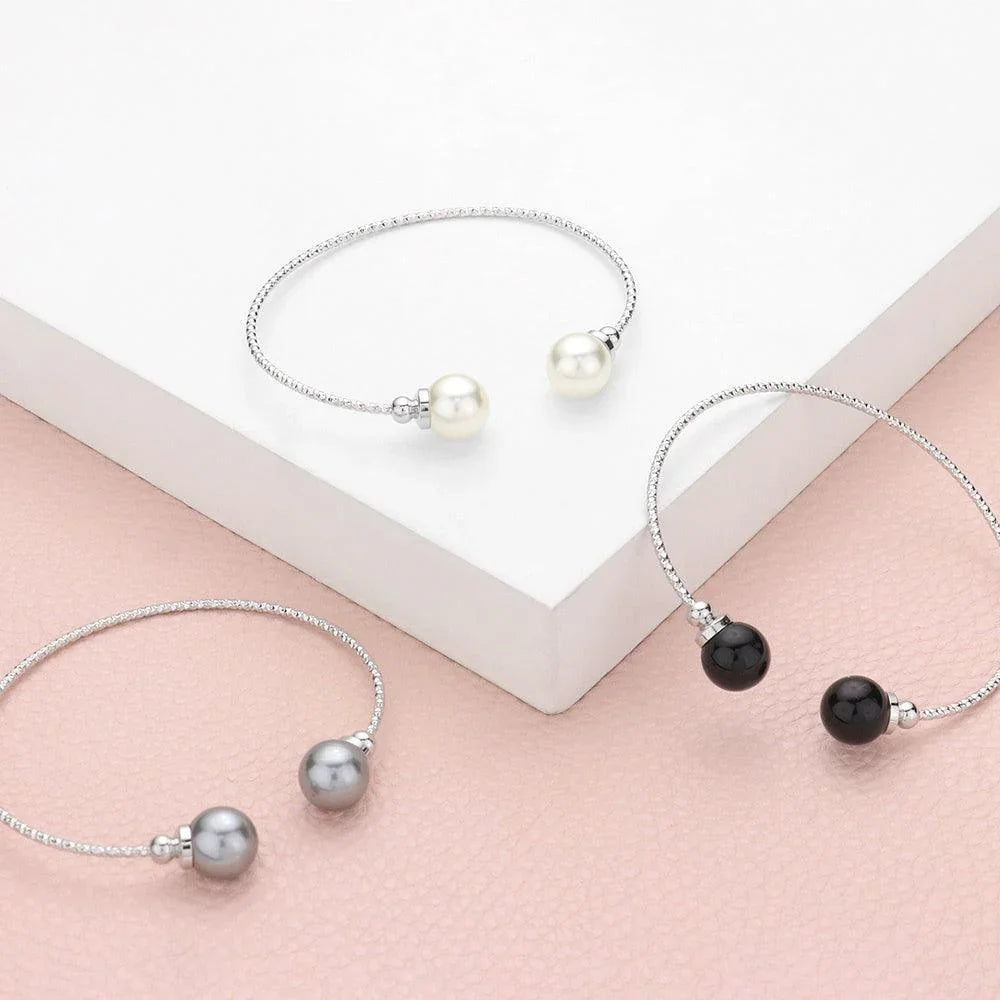White Pearl Tip Cuff Bracelet - Jewelry Store by Erik Rayo