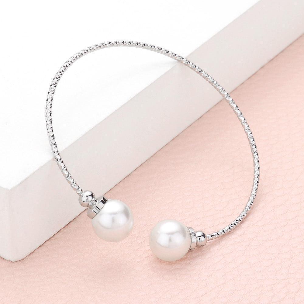 White Pearl Tip Cuff Bracelet - Jewelry Store by Erik Rayo