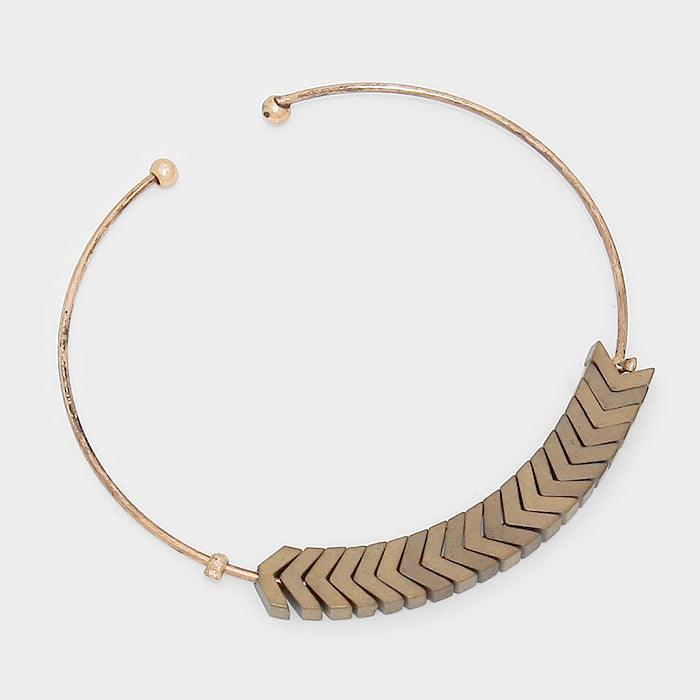 Gold Flat metal chevron disc cluster cuff bracelet