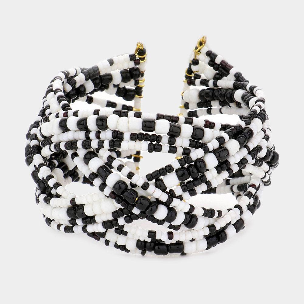 White Seed Beads Cuff Bracelet - Jewelry Store by Erik Rayo