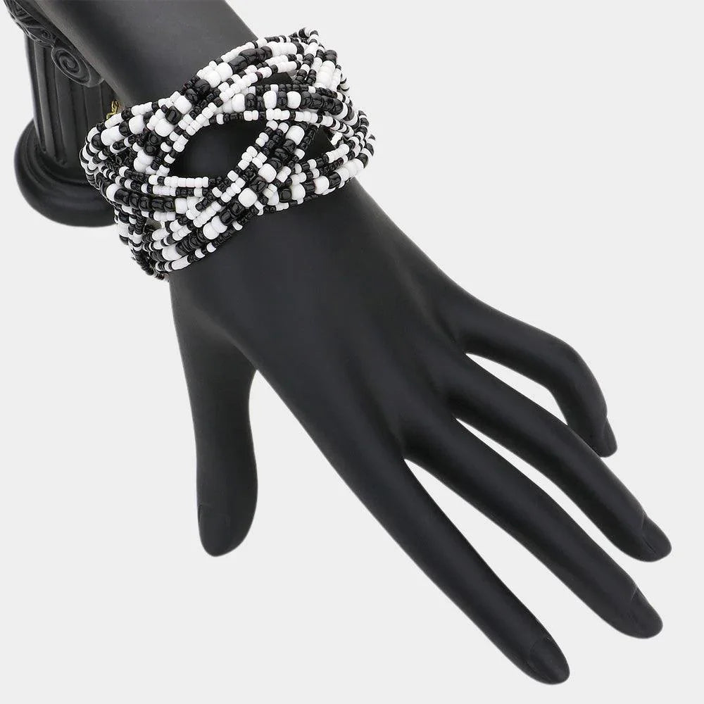 White Seed Beads Cuff Bracelet - Jewelry Store by Erik Rayo