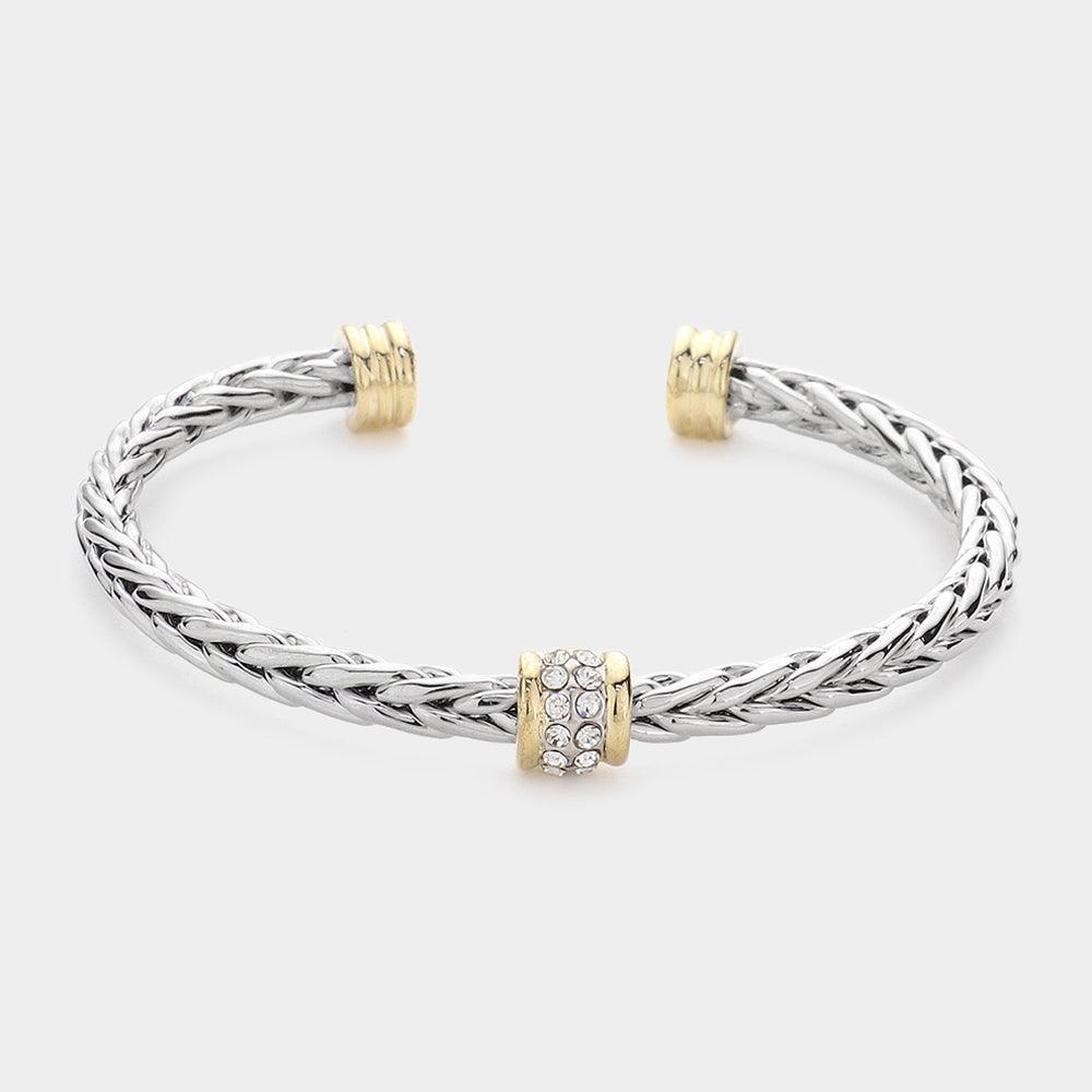 Two Tone Rhinestone Embellished Ring Pointed Cuff Bracelet - Jewelry Store by Erik Rayo