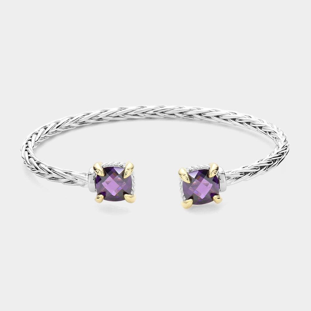 Amethyst Square CZ Stone Cluster Tip Cuff Bracelet - Jewelry Store by Erik Rayo