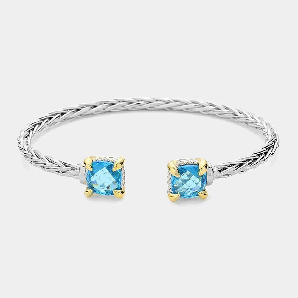 Blue Square CZ Stone Cluster Tip Cuff Bracelet - Jewelry Store by Erik Rayo