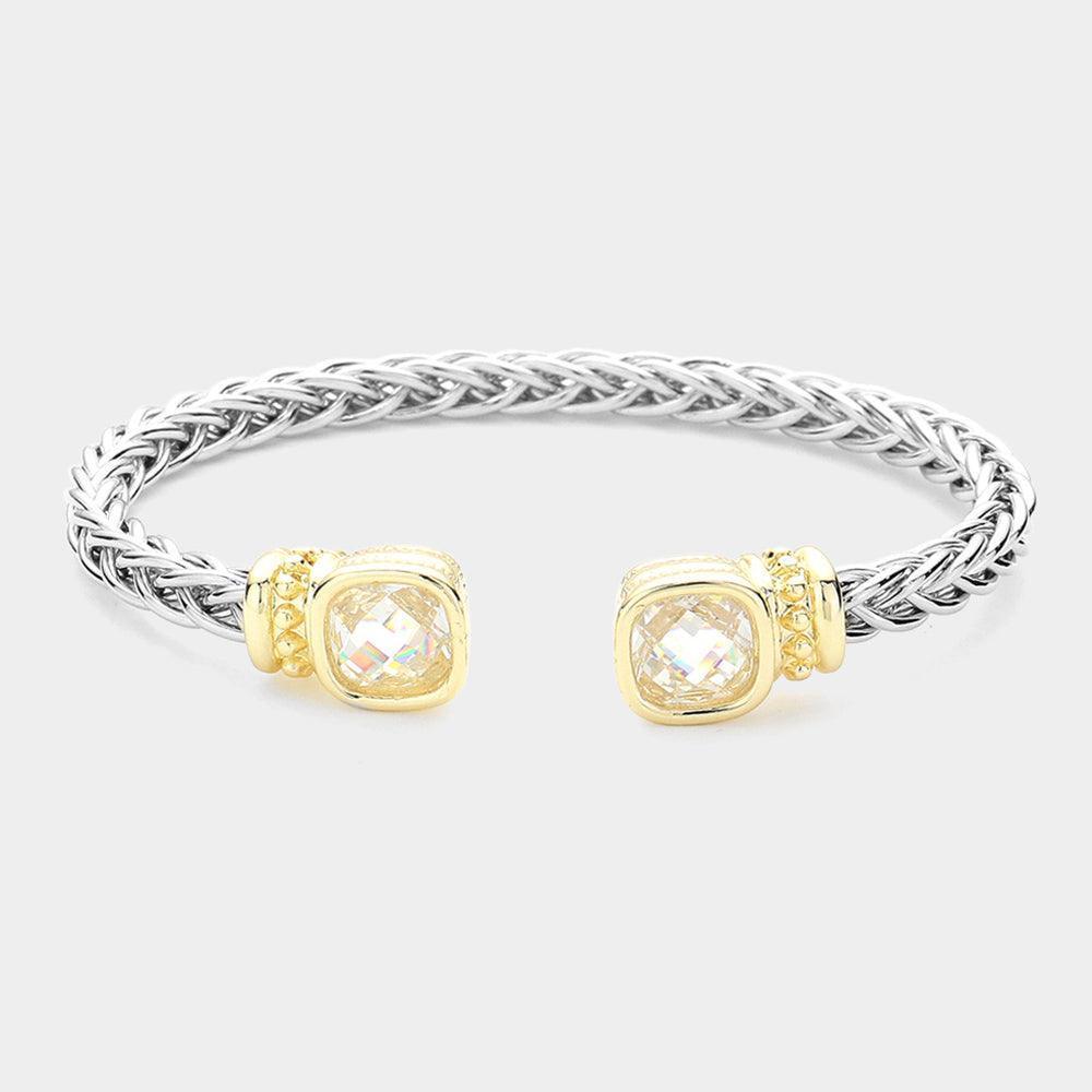 Clear Cushion Square Stone Tip Cuff Bracelet - Jewelry Store by Erik Rayo