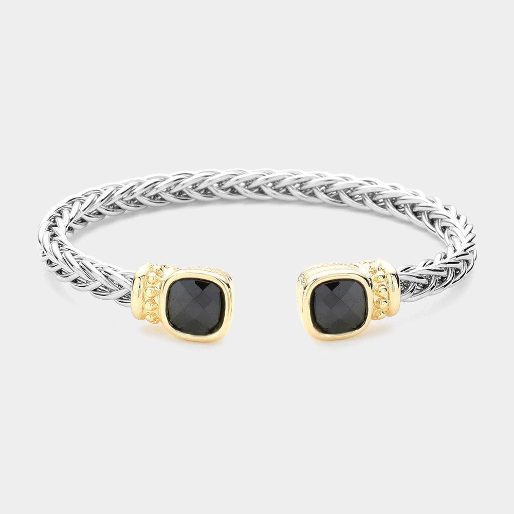 Black Cushion Square Stone Tip Cuff Bracelet - Jewelry Store by Erik Rayo
