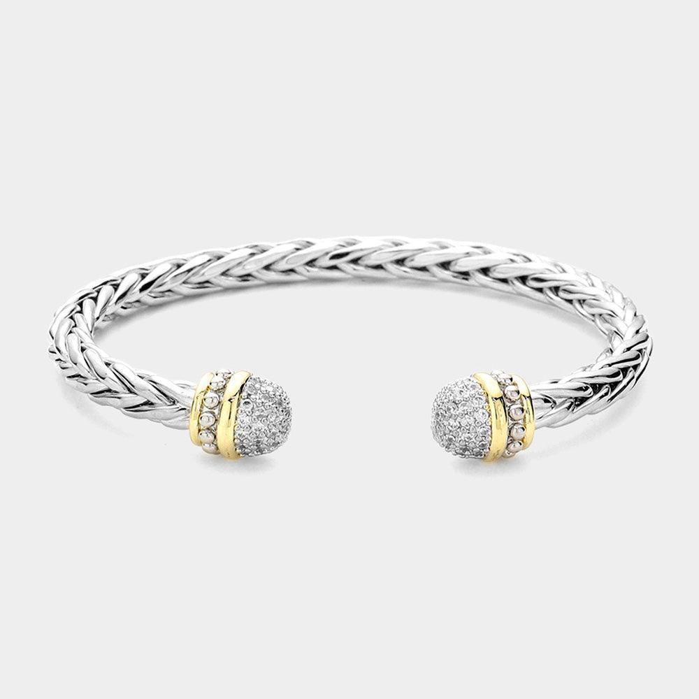 CZ Stone Paved Ball Tip Cuff Bracelet - Jewelry Store by Erik Rayo