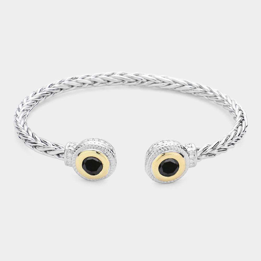 Black Round Stone Tip Cuff Bracelet - Jewelry Store by Erik Rayo