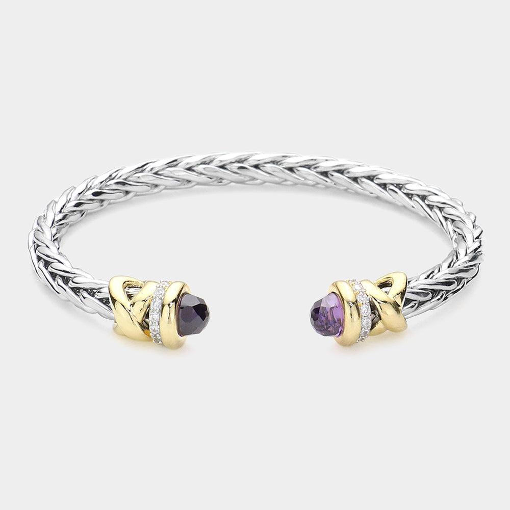 Amethyst CZ Tip Metal Cuff Bracelet - Jewelry Store by Erik Rayo